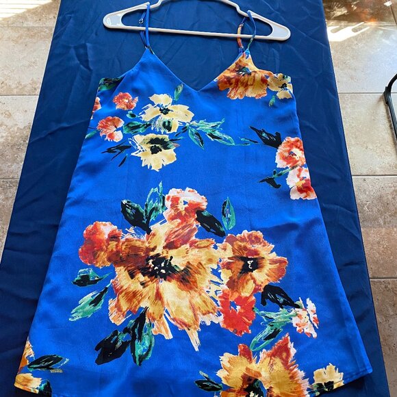 LULU's Blue Floral Adjustable Spaghetti Strap Mini Dress- XS - Picture 4 of 5
